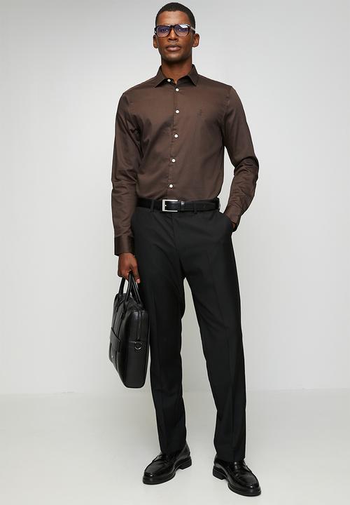 POLO - Greig  Essential Sateen Long Sleeve Shirt - Chocolate