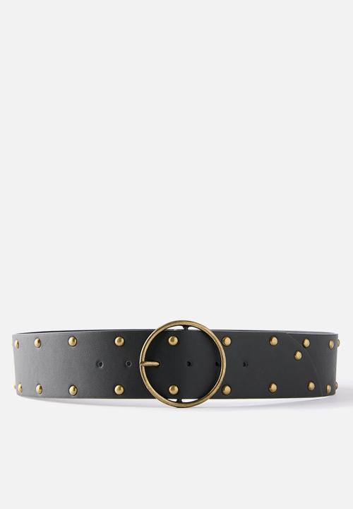 Rubi - Tessa Belt Brushed Gold Studs - Black