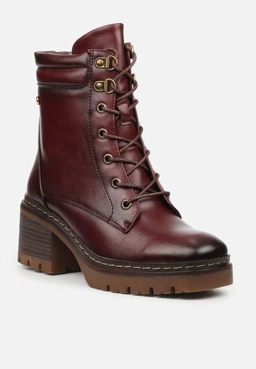 Miss Black - Mercy 2 lace up chunky ankle boot - burgundy