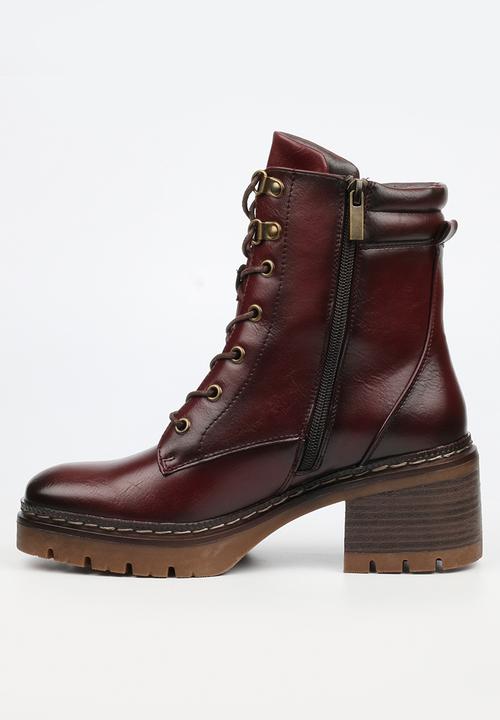 Miss Black - Mercy 2 lace up chunky ankle boot - burgundy