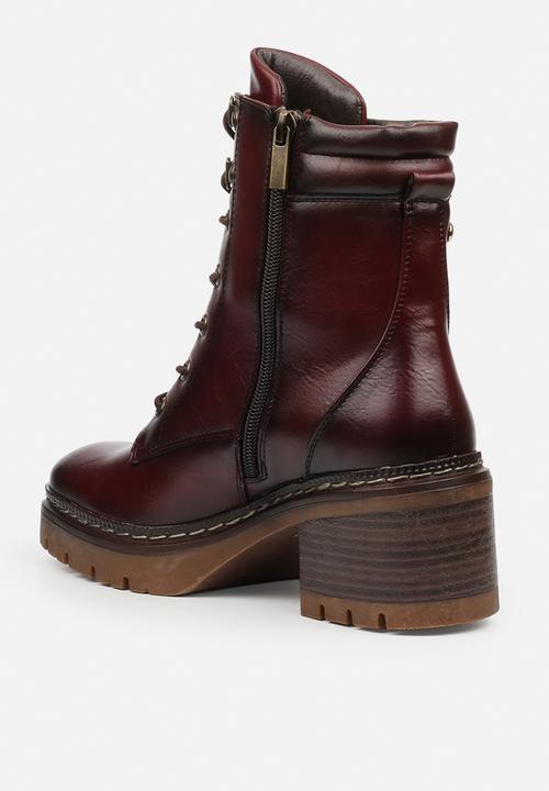 Miss Black - Mercy 2 lace up chunky ankle boot - burgundy