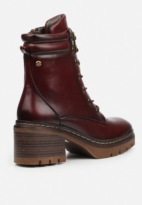 Miss Black - Mercy 2 lace up chunky ankle boot - burgundy