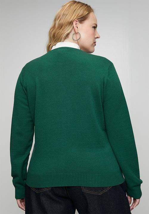 Me&B - Plus Lightweight Cardigan with Embroidered Flower - Green