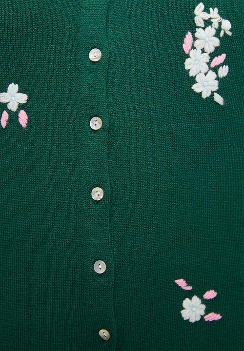 Me&B - Plus Lightweight Cardigan with Embroidered Flower - Green