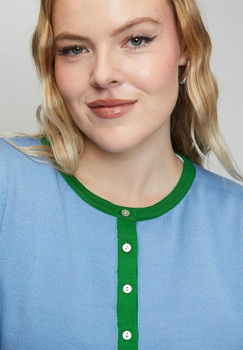 Me&B - Plus Lightweight Cardigan - Blue Colourblock