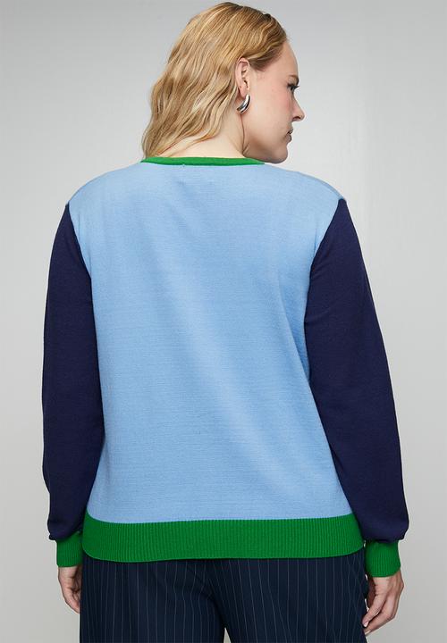 Me&B - Plus Lightweight Cardigan - Blue Colourblock
