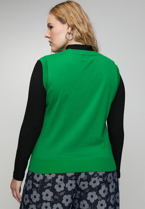 Me&B - Plus Cornelli Flower Sleeveless Vest - Green