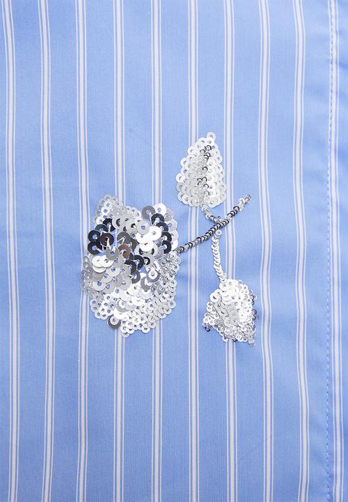 Me&B - Plus Luxe Stripe Sequined Shirt - Blue