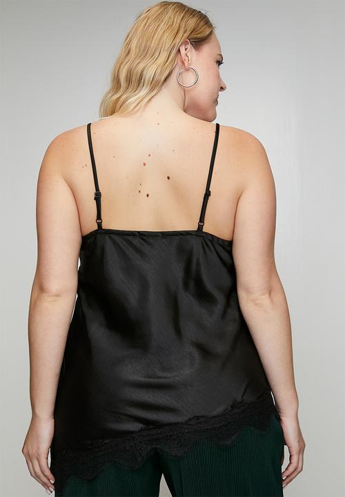 Plus Lace Satin Cami - Black