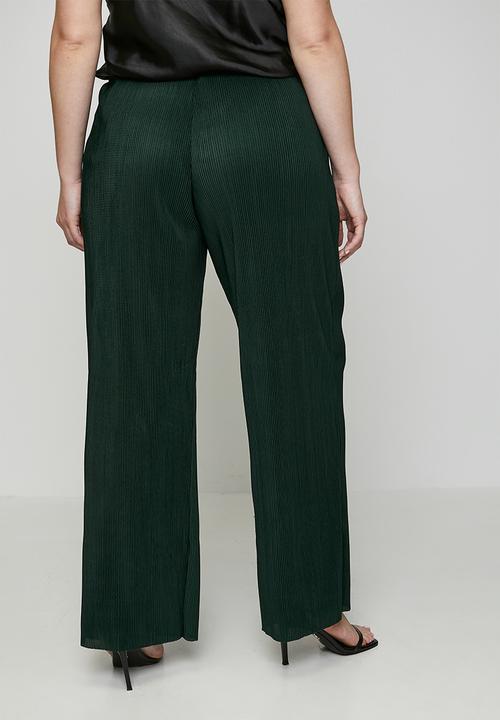 Me&B - Plus Pull on Plisse Pants - Bottle Green