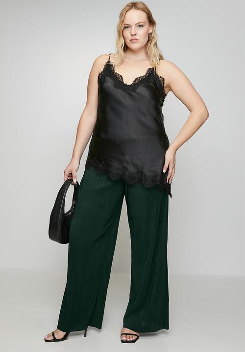 Me&B - Plus Pull on Plisse Pants - Bottle Green