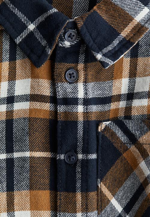 H&M - Cotton flannel shirt - navy blue & brown checked