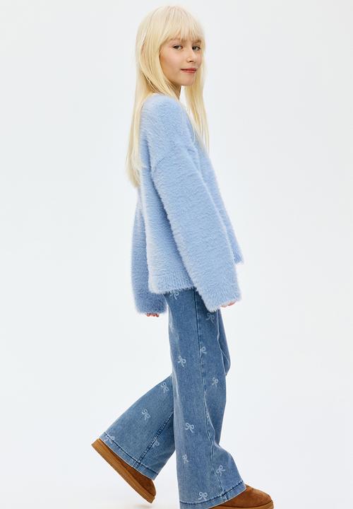 H&M - Wide denim-look trousers - denim blue/bows