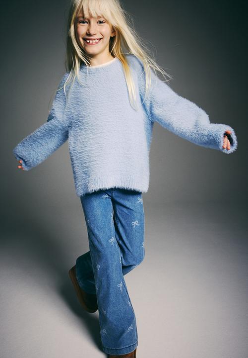H&M - Wide denim-look trousers - denim blue/bows