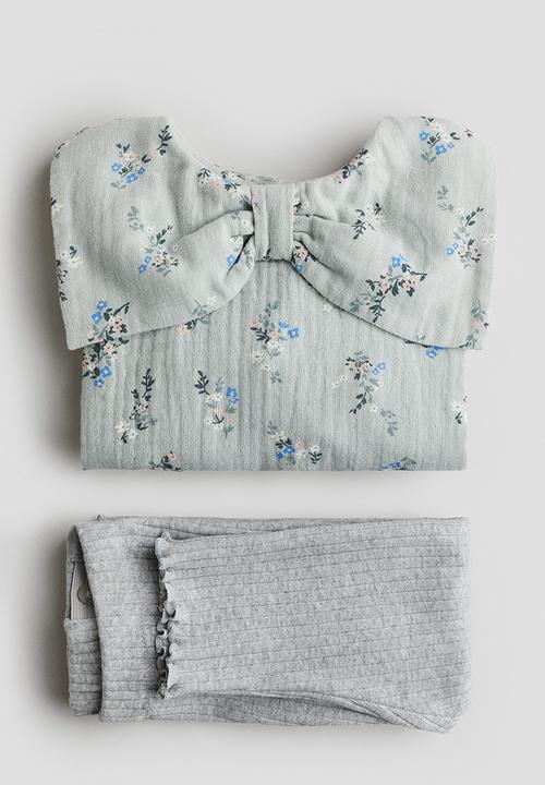 H&M - 2-piece blouse and leggings set - mint green/floral