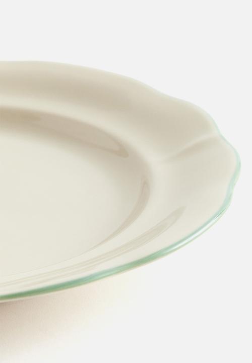 H&M - Stoneware dinner plate - light beige/green