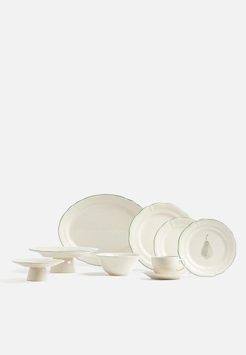 H&M - Stoneware dinner plate - light beige/green