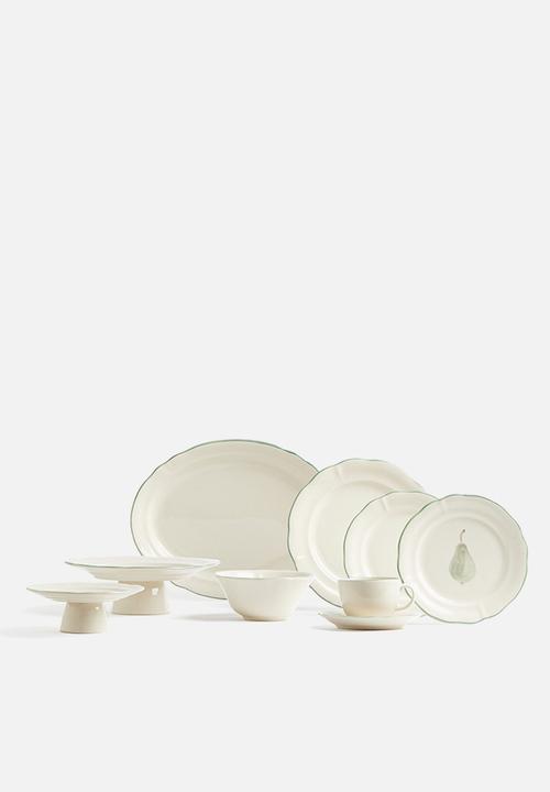 H&M - Stoneware starter plate - light beige/green 
