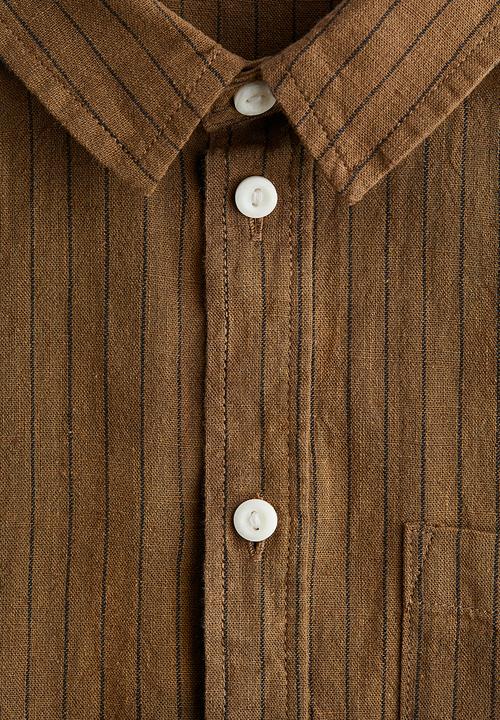 H&M - Linen-blend shirt - light brown/pinstriped