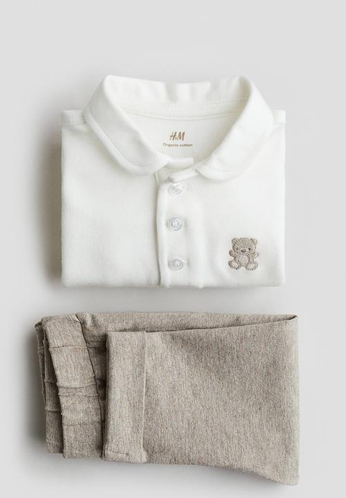 H&M - 2 Piece cotton set - white/beige marl
