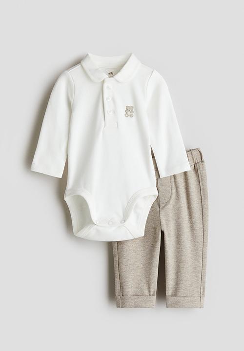 H&M - 2 Piece cotton set - white/beige marl