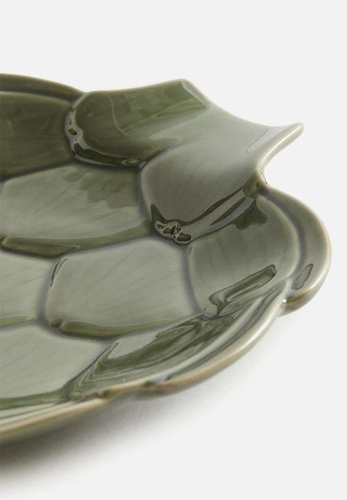 H&M - Figurative stoneware serving plate - green/artichoke
