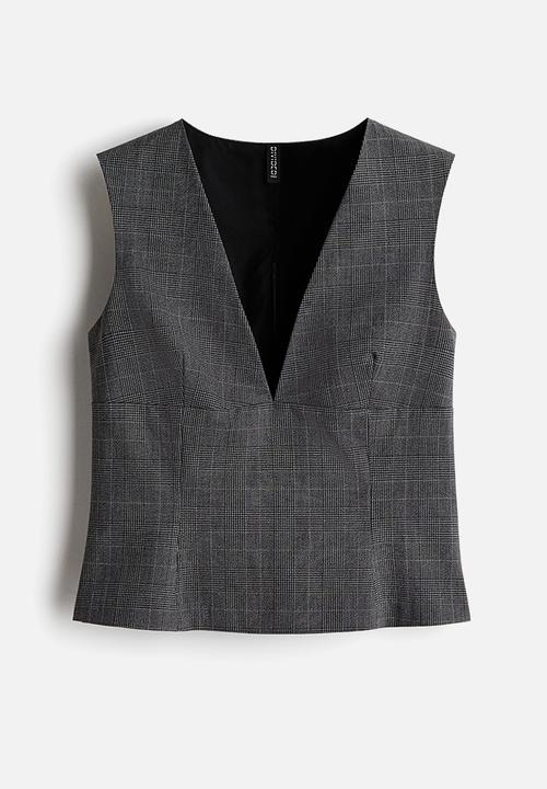 H&M - Vest top - dark grey/checked