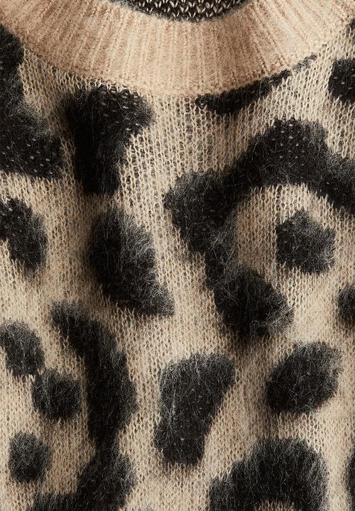 H&M - Brushed jacquard-knit jumper - beige/leopard print
