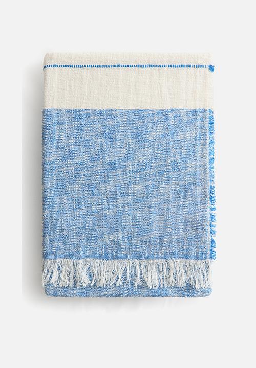 H&M - Linen-blend blanket - blue/cream