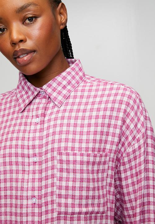 Cotton On - Cosy soft flannel oversized shirt - lucy check pink kiss