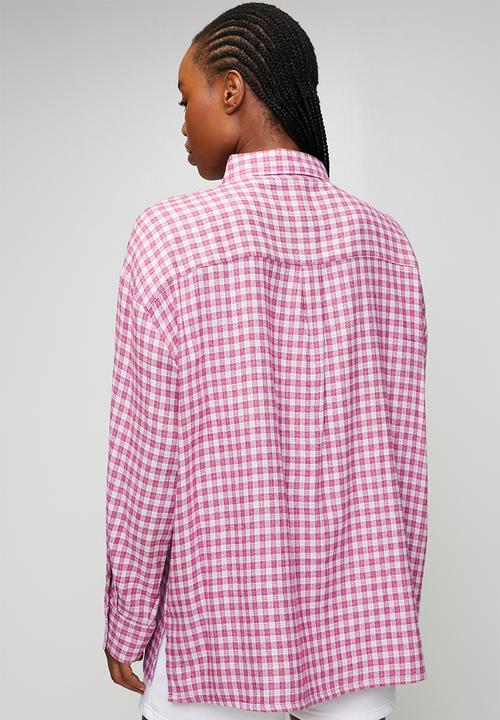 Cotton On - Cosy soft flannel oversized shirt - lucy check pink kiss