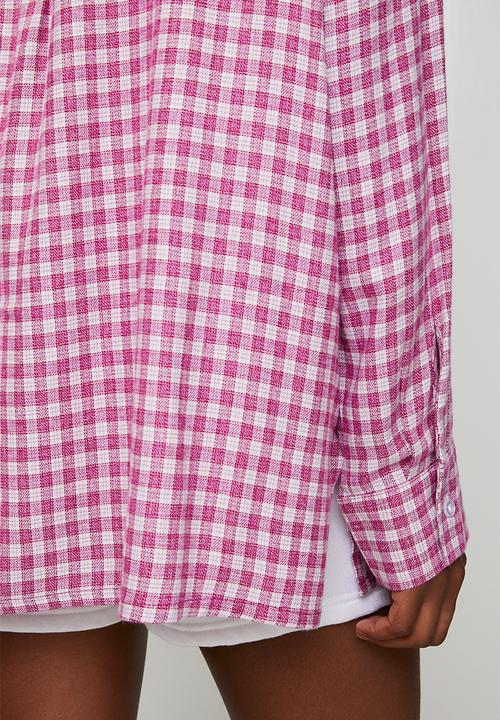 Cotton On - Cosy soft flannel oversized shirt - lucy check pink kiss
