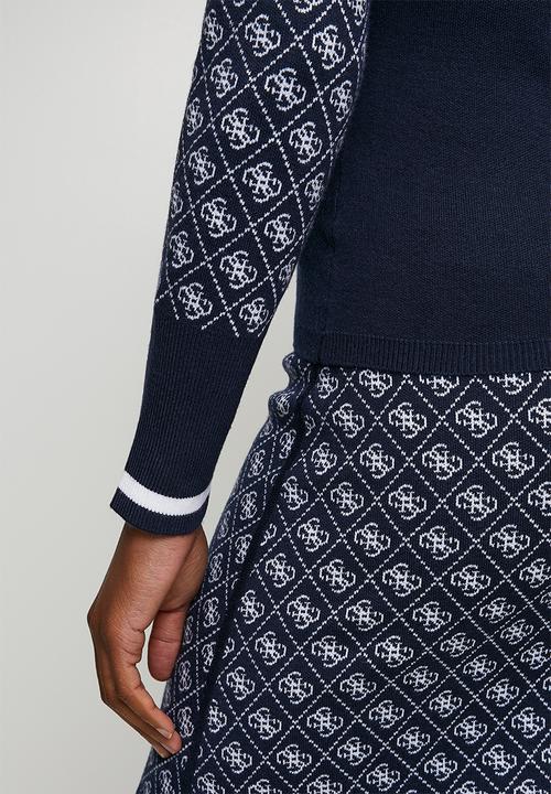 GUESS - Aubrey Mock Neck 4G Sweater - Blue And Cream