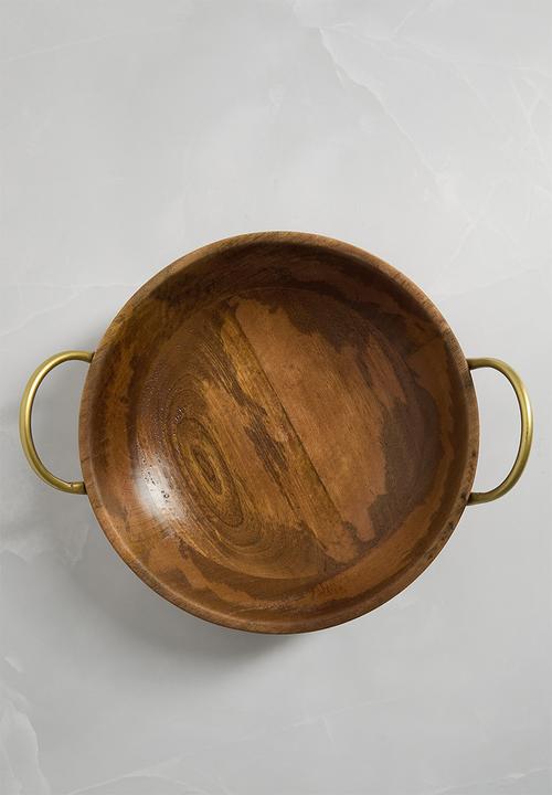 Sixth Floor - Wooden Serving Bowl with metal handles -Natural