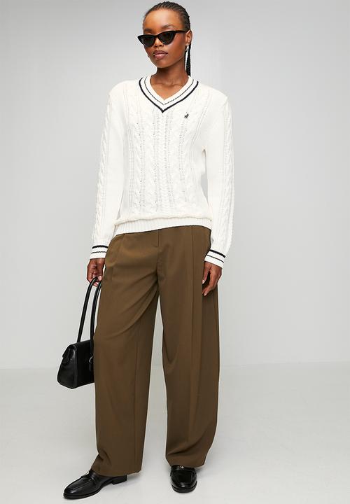 POLO - Wmn Jane Long sleeve V-Neck Cable Knit - Off White