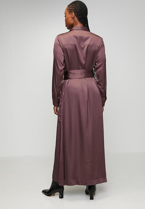 POLO - Wmn Lara Satin Long sleeve Shirt Dress - Huckelberry