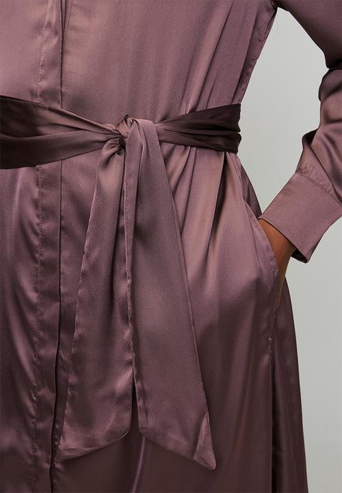 POLO - Wmn Lara Satin Long sleeve Shirt Dress - Huckelberry