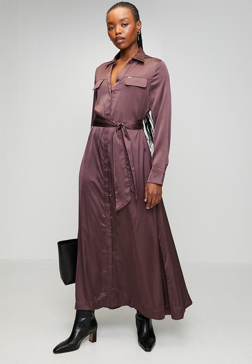 POLO - Wmn Lara Satin Long sleeve Shirt Dress - Huckelberry