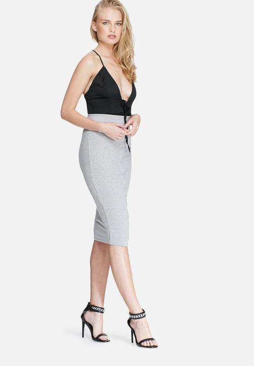 Missguided - Ribbed popper through maxi skirt