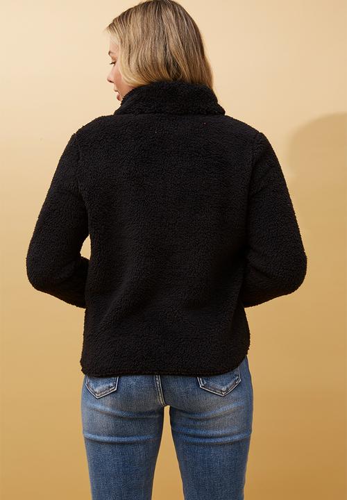 Izabel London - L/S Teddy Zip Through Jacket - Black