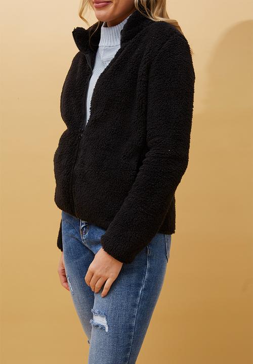 Izabel London - L/S Teddy Zip Through Jacket - Black