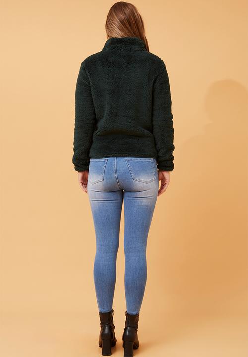 Izabel London - L/S Teddy Zip Through Jacket - Forest Green