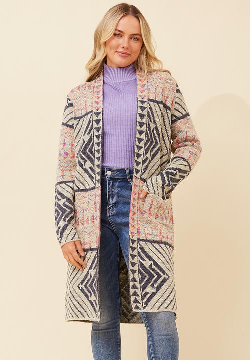 MANDI - L//S Open Longer Length Cardi - Multi Beige