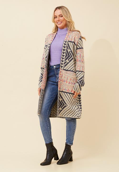 MANDI - L//S Open Longer Length Cardi - Multi Beige