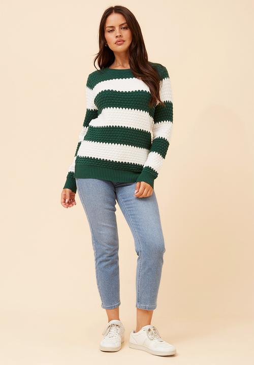 Stella Morgan - L/S Easy Wearing Irregular Stripe Sweater - Emerald