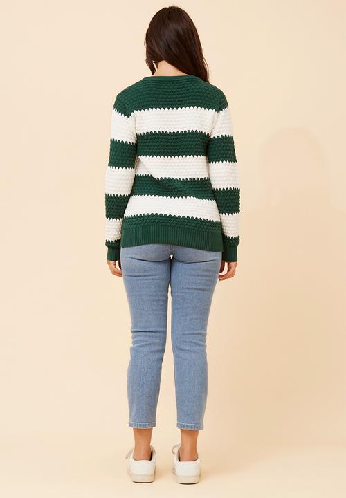 Stella Morgan - L/S Easy Wearing Irregular Stripe Sweater - Emerald