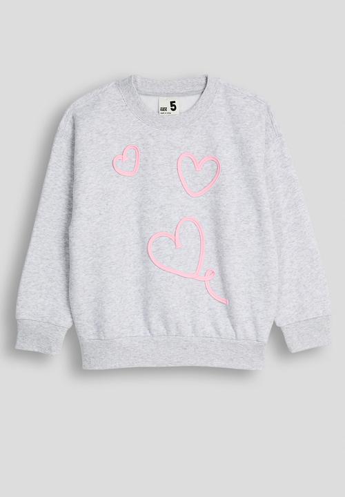 Cotton On - Sammy Oversized Crew & Relaxed Trackpant Pack - Grey Marle Hearts/Zephyr