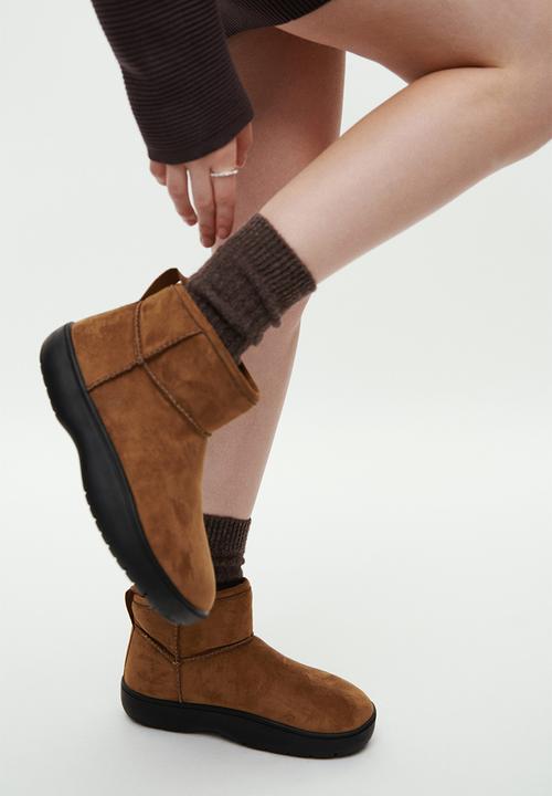 H&M - 2-pack wool-blend socks - dark brown/light beige marl