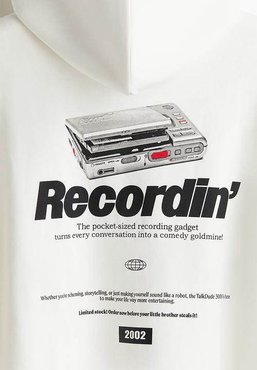 H&M - Loose fit printed hoodie - white/recordin'