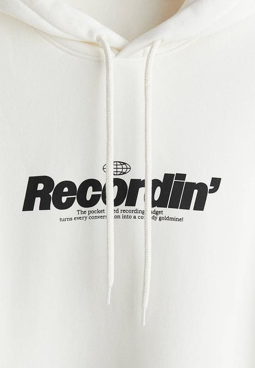 H&M - Loose fit printed hoodie - white/recordin'